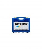 Niebieska walizka GESIPA z logo producenta i hasłem „The experts in riveting technologies”, służąca do przechowywania i transportu narzędzi.