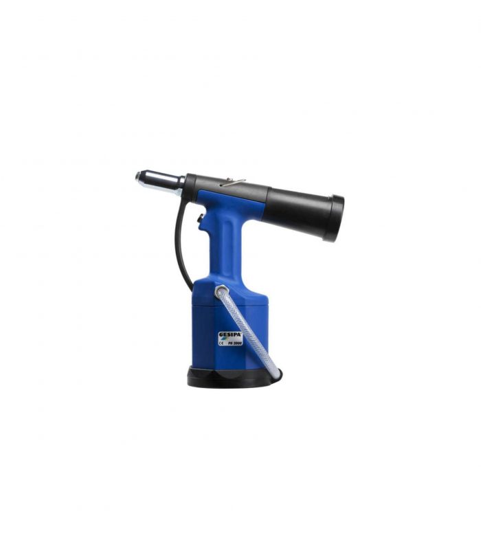 PH2000-nitownica-pneumatyczna-do-nitow-ph2000-vk-1.jpg Nitownica pneumatyczna Gesipa PH 2000 – profesjonalne narzędzie do osadzania nitów, w charakterystycznej niebiesko-czarnej obudowie, wyposażone w ergonomiczny uchwyt i przewód zasilający powietrze.